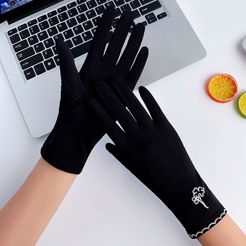 Guantes de protección solar de las mujeres fina protección UV seda de hielo alta elástica verano al aire libre equitación arco guantes de pantalla táctil