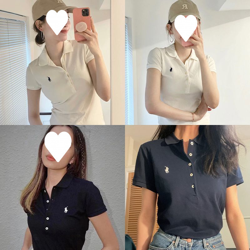 Embroidered pony logo slim-fit lapel polo shirt white T-shirt simple women's short sleeve