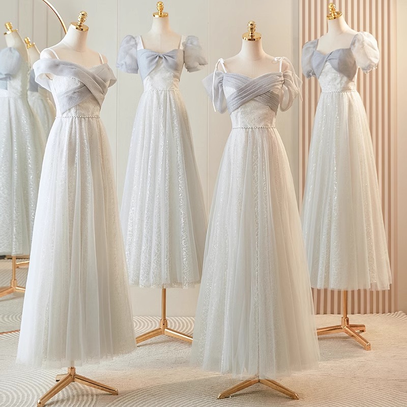 Gray Bridesmaid Dress 2026 New Autumn and Spring French-Style Sequined High-End Elegant Sister Group Gown That Can Be Worn Casually