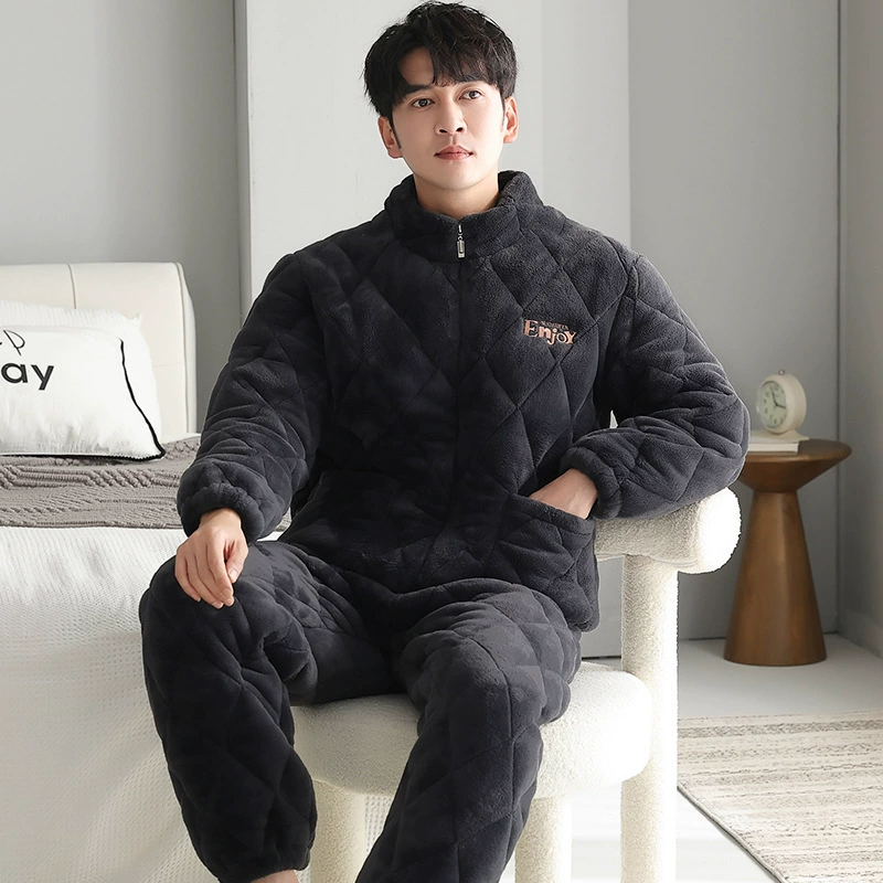 Зимний коралловый бархатный стеганый тёплый фланелевый пижама, плюс размер