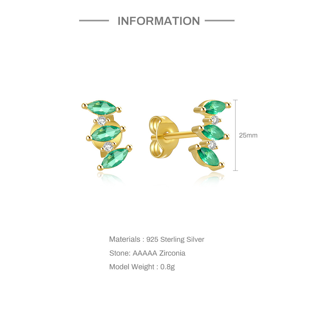 2g Weight Zircon Inlay Material Ear Studs Classification 1 Pair 925 Sterling Silver Zircon Geometric Ear Studs