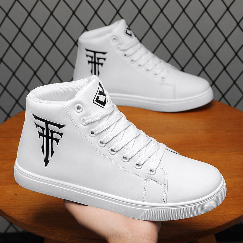 Herr high top casual sneakers i läder halkfria andningsbara vita_voghion.com