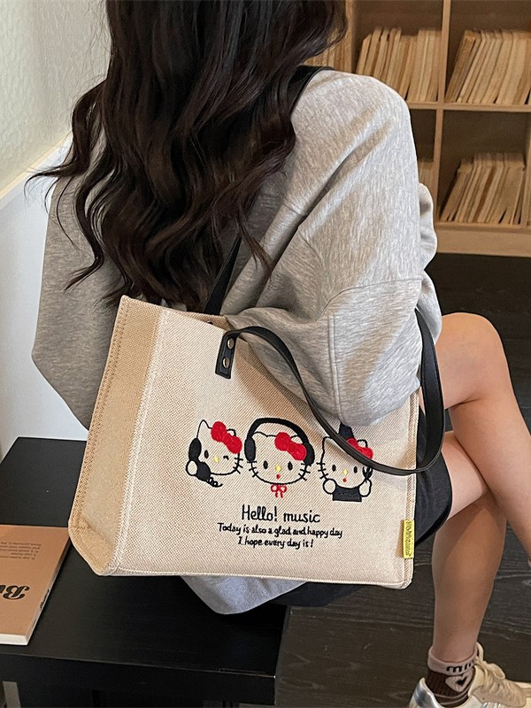 Bolso de lona de gran capacidad para mujeres 2026 nuevo estilo coreano bordado bolso de hombro brazaleta simple bolso de mano image 3