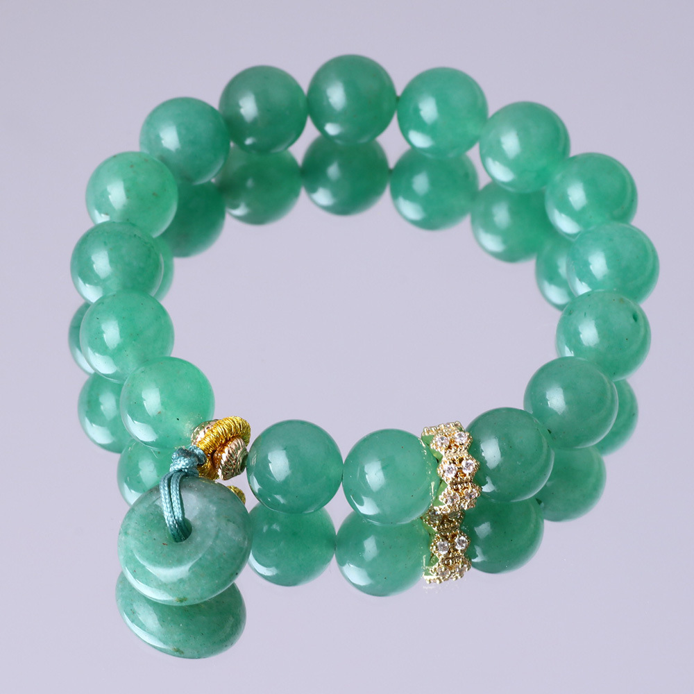 Pulsera verde Dongling 10mm cuentas de un solo anillo de pulsera de la tendencia nacional antiguo estilo de seguridad pulsera de hebilla de moda pequeña fresca