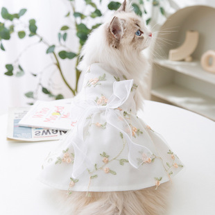 Spring and Summer New Three-dimensional Flower Mori Fairy dress Muppet Blue Cat Dog Skirt Pet Cat Clothes