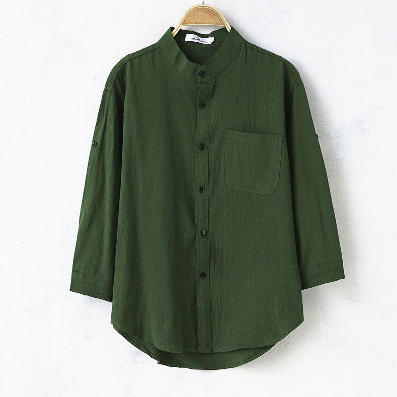 Very Fairy Top Western Style Shirt Men's Summer Thin Cotton Linen 7-Quarter Sleeve Shirt Trendy Men's Matching Handsome Very Fairy Top Western Style Shirt Men's Summer Thin Cotton Linen 7-Quarter Sleeve Shirt Trendy Men's Matching Handsome