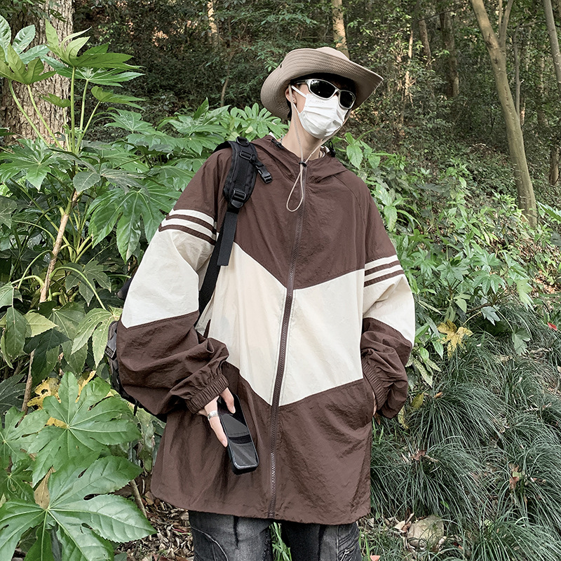 Color de contraste ropa de protección solar para hombres diseño de verano sentido nicho pareja montañismo al aire libre camping Seda de hielo de secado rápido chaqueta de ropa de protección solar image 7
