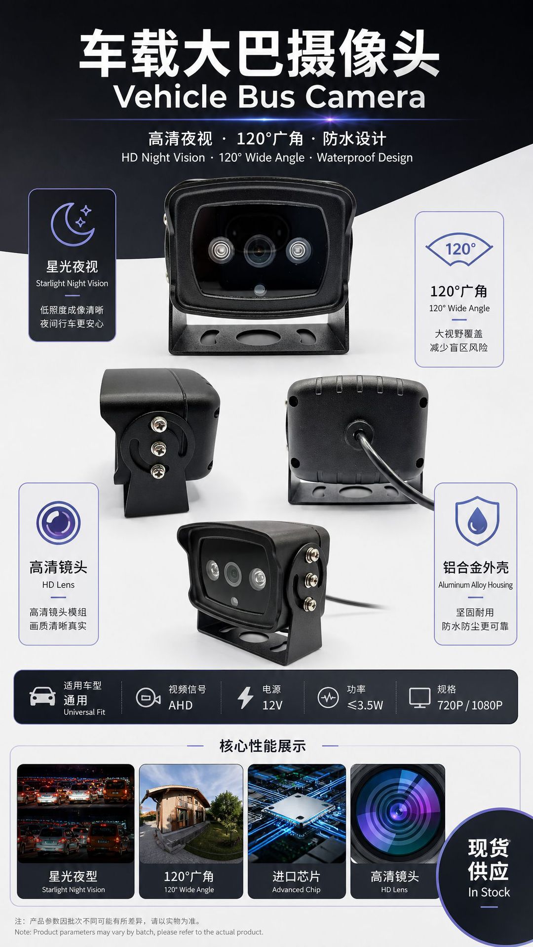 Car Camera, Vehicle-Mounted Bus Camera, High-Definition Truck Rearview Camera, Starlight Night Vision, Vehicle Monitoring Reversing Image Camera