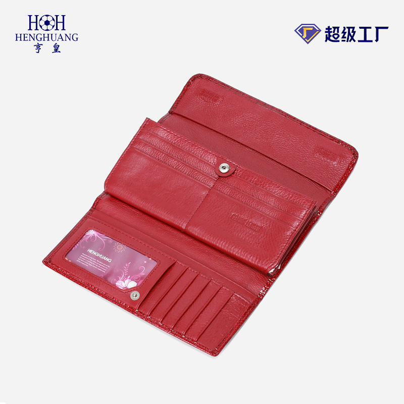 Luxury Women's Genuine Leather Tri-Fold Wallet Crocodile Embossed Patent Leather Large Capacity Top Grain Cowhide Long Purse Wholesale - Thumbnail 3