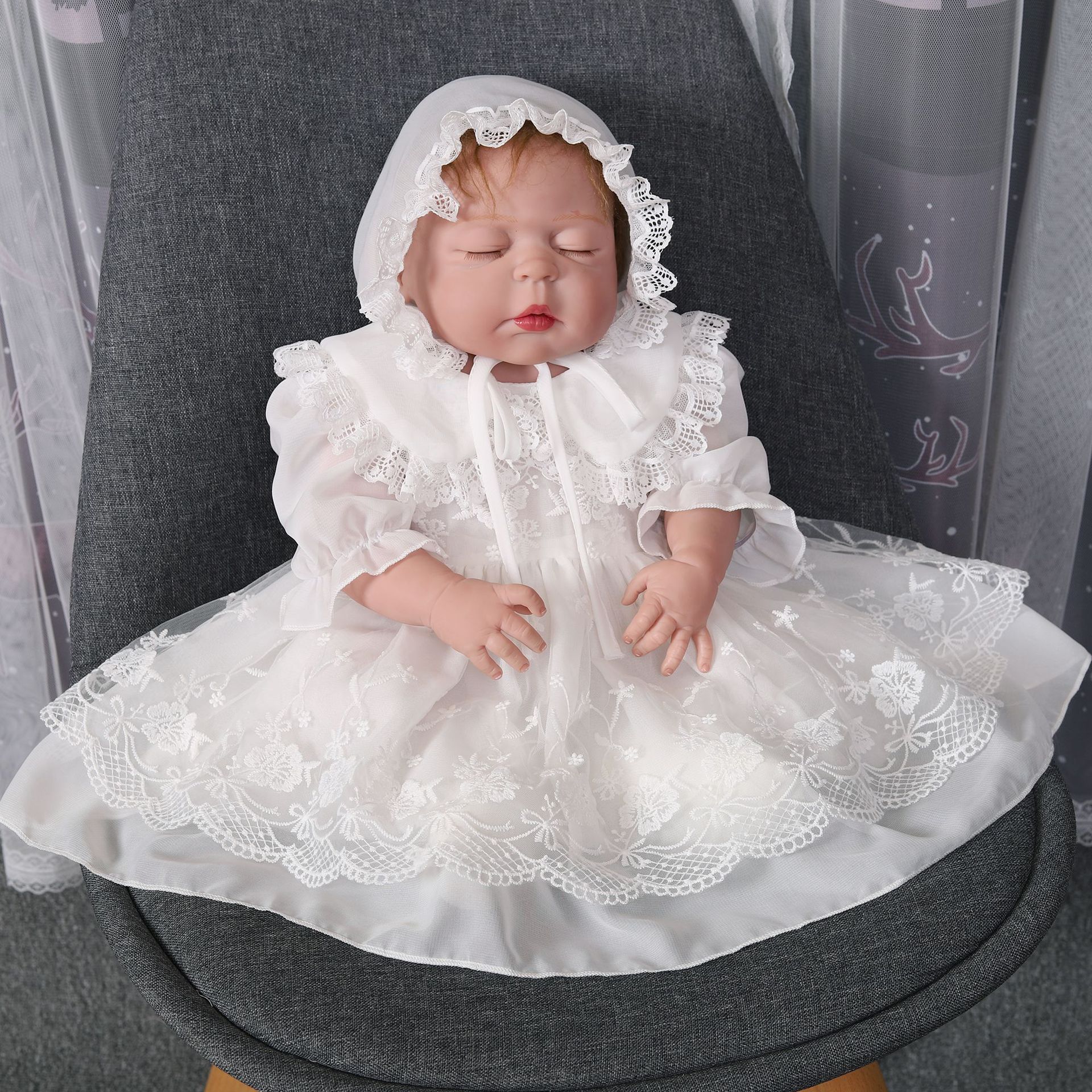 123-Verano ligero transpirable bebé estilo occidental gasa princesa vestido bebé Luna Llena vestido niña bebé encaje vestido