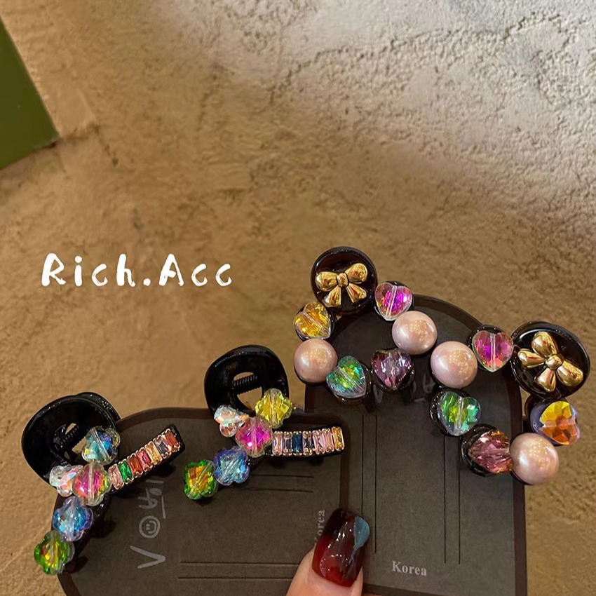 「【實拍】精緻彩色閃鑽高品質劉海小號發抓日韓東大門氣質抓夾新