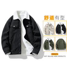 冬季新款男士复古潮牌加绒保暖翻领棉衣时尚休闲棉服百搭外套男装