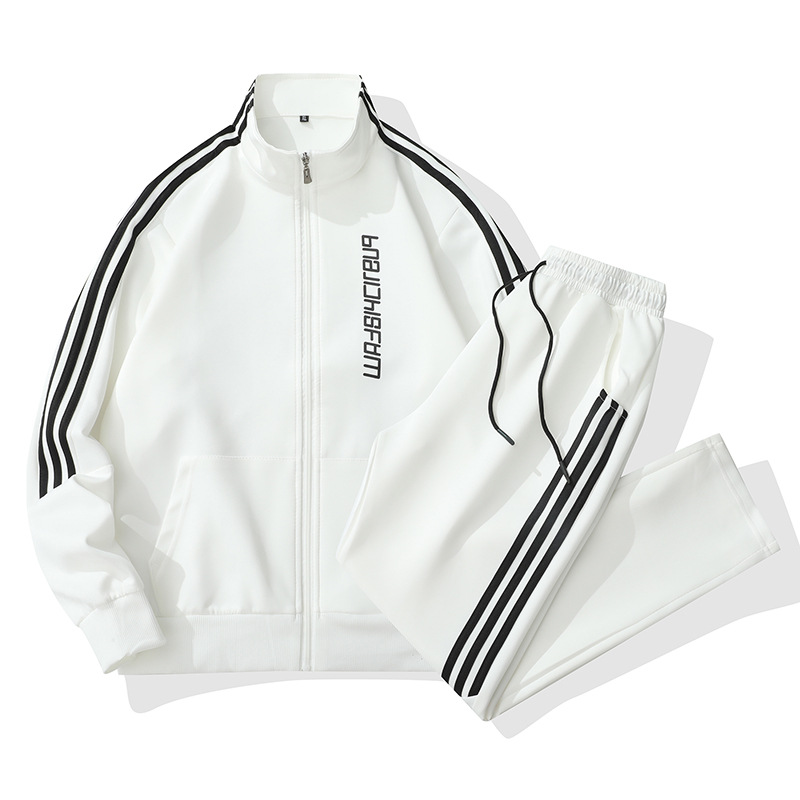 Otoño de tres barras de cuello de vestir ropa deportiva para hombres running fitness juvenil con traje blanco comercio exterior