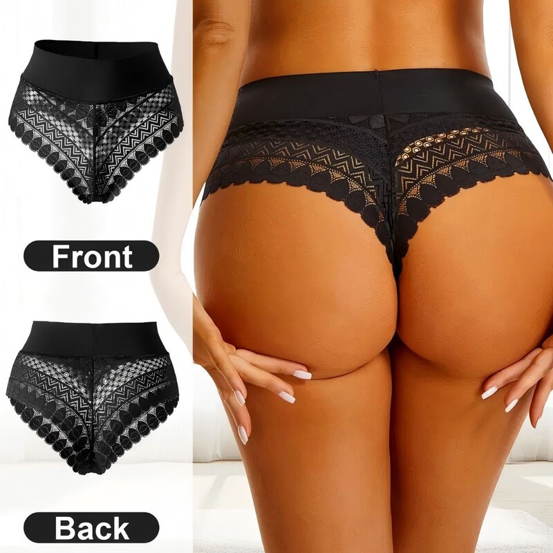 Aiyi Cross-Border European and American Women's Mid-Waist Lace Thong Hollow-Out Sexy Peach Plus-Size Butt-Lifting Panties for Women