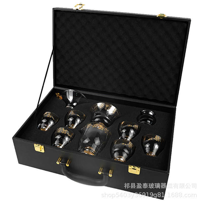 Juego de té de hoja de oro de vidrio retro chino, taza de té de kung fu de alto valor, taza maestra, tapa, tazón, caja de regalo de alta gama al por mayor