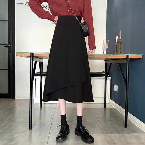 French retro half-length skirt for women, new for autumn and winter, high-waisted and slimming A-line or bubble butt style, fashionable medium-length one-piece skirt