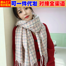 2025新款秋冬季毛线格子保暖情侣百搭韩系学生礼物少女围巾围脖男