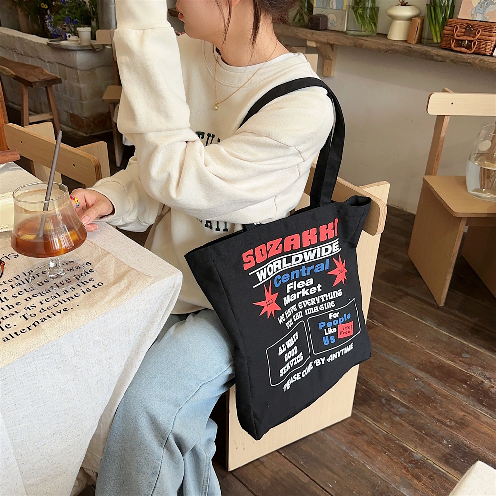 4423 New 2024 printed single-shoulder bag, large-capacity fabric bag, women's canvas bag, trendy hand-held commuting bag for work undefined