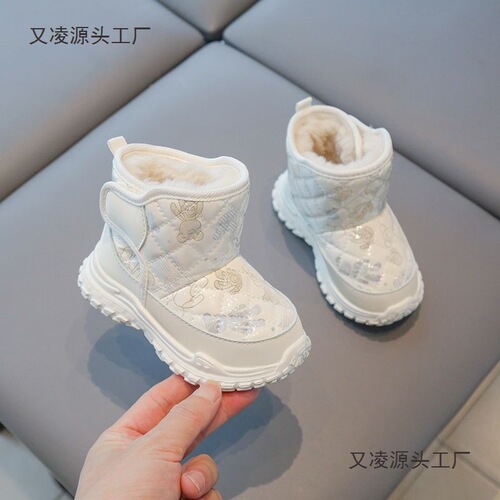 Winter unisex children's warm down-filled cotton shoes, thick waterproof snow boots for girls and boys, suitable for large, medium, and small children