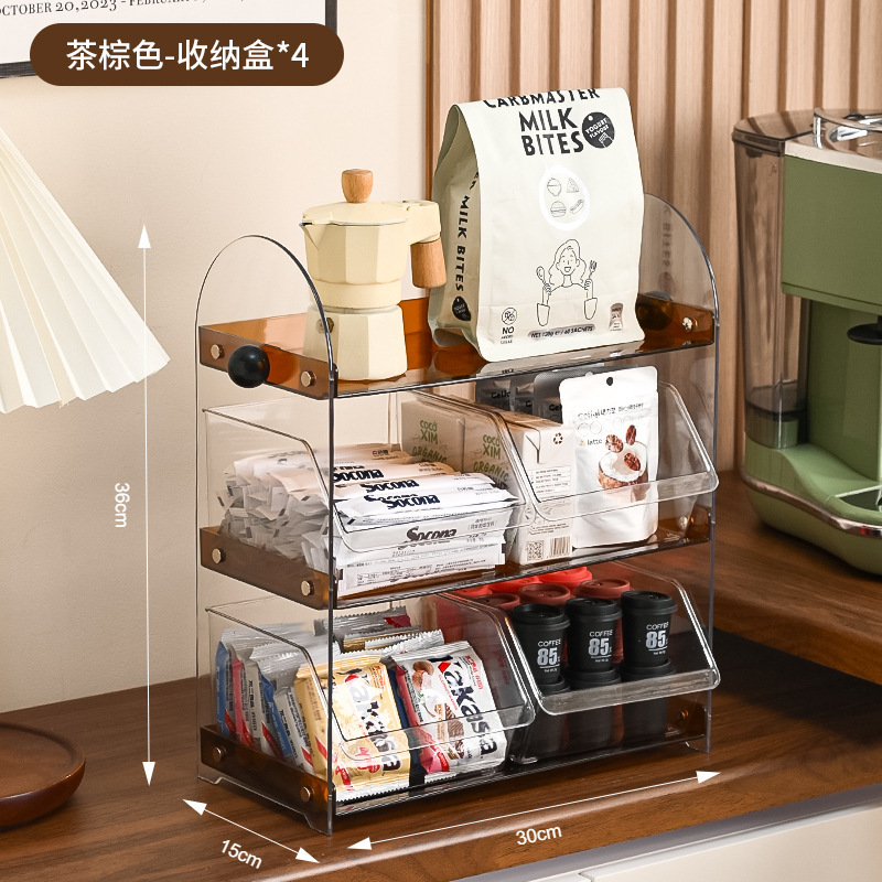 中世スタイルのデスクトップ収納ラック多層ティーバッグラックキッチンウォーターカップ収納ラック引き出し型排水ラックコーヒーカップラック|undefined