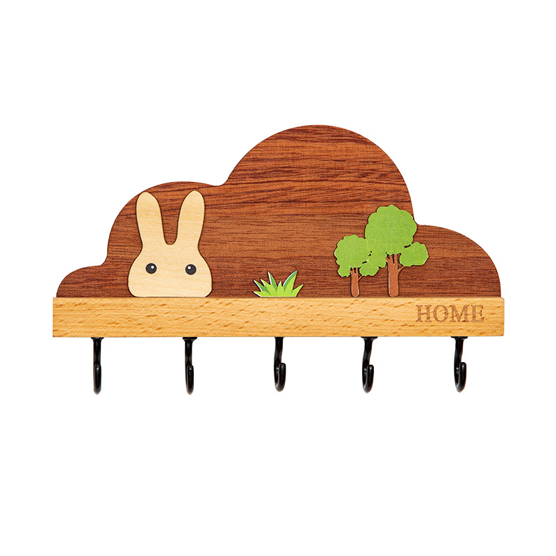 Nuevo estilo chino gancho de llave libre montado en la pared Entrada de entrada de madera estante de almacenamiento decorativo clave