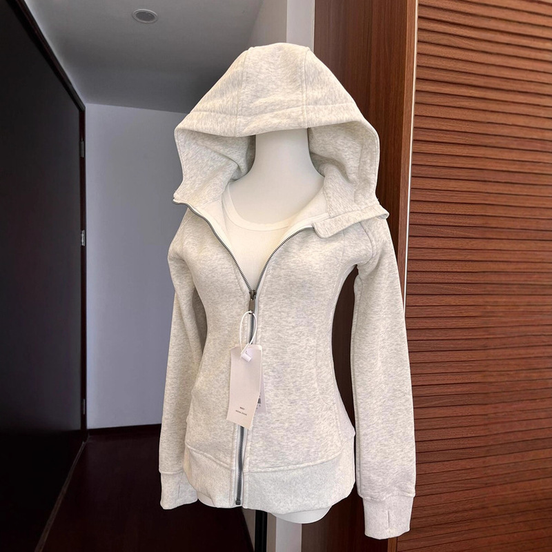 Slim-Fit Sweatshirt Jacket for Women 2026 Early Spring New Style Slimming Outfit Waist-Cinching Cardigan Regular Shoulder Hooded Yoga Top