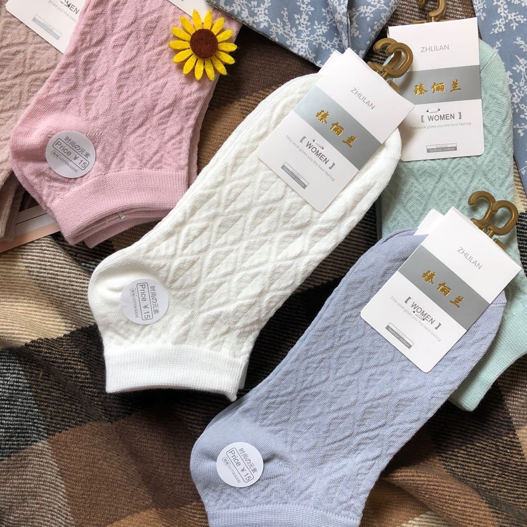 Para entidad supermercado 10 pares un paquete calcetines fábrica al por mayor ins popular Net rojo mismo estilo de las mujeres del barco Calcetines rombo calcetines de los hombres