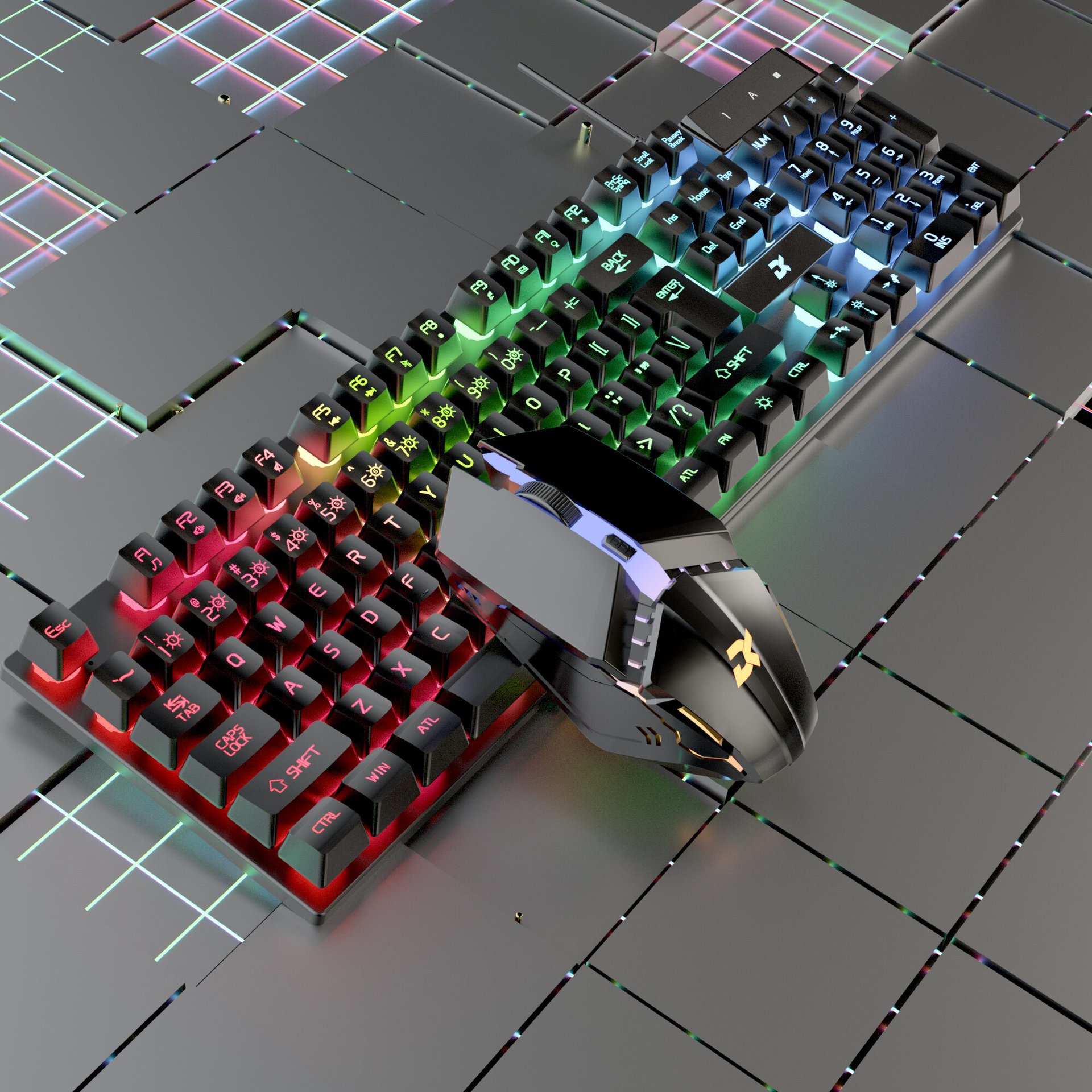 Teclado luminoso cableado conjunto de ratón juegos computadora de escritorio portátil botón flotante tapa de botón sensorial mecánico cabeza USB