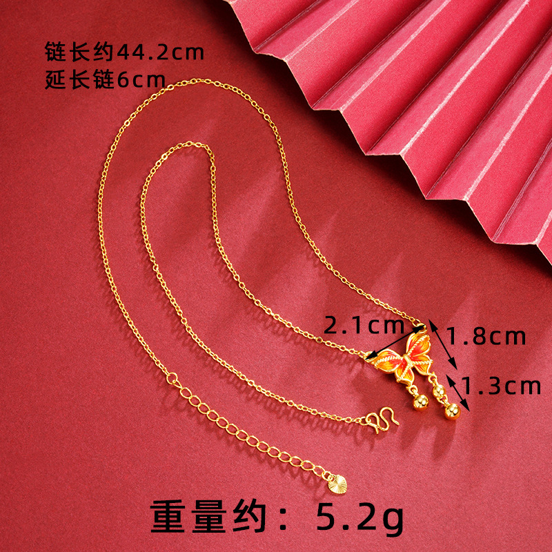 Antiguo collar de oro de arena vietnamita, esmalte de colores, pendientes de mariposa con flecos, lujo ligero, joyería de alta calidad que no se desvanece durante mucho tiempo
