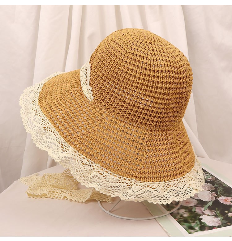 Straw Hat For Women New Style Japanese Style Small Fresh Lace Straw Hat Summer Travel Sun Hat Large Brim Beach Sun Hat_voghion.com
