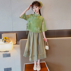 Girls' Hanfu Ancient Costume Summer Dress with Mamian Skirt 2024 New Children's National Style Big Girls Summer Chinese Set Dress