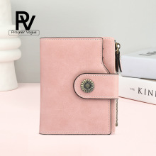 跨境爆款钱包女短款欧美复古油蜡皮拉链超多卡位零钱包防盗刷批发