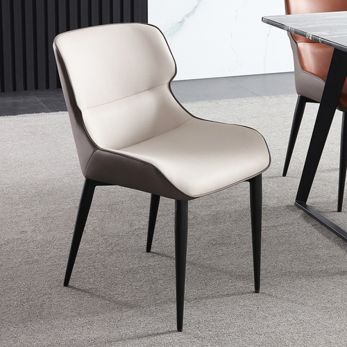 Italian Minimalist Chair, Iron and Leather Chair, Nordic Light Luxury Restaurant Home Use Modern Simple Backrest Soft Pack Famous Chair