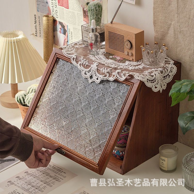 Caja de almacenamiento de escritorio de madera caja de almacenamiento retro multifuncional gabinete de almacenamiento de cosméticos de madera juego de té taza de té tazón caja de madera