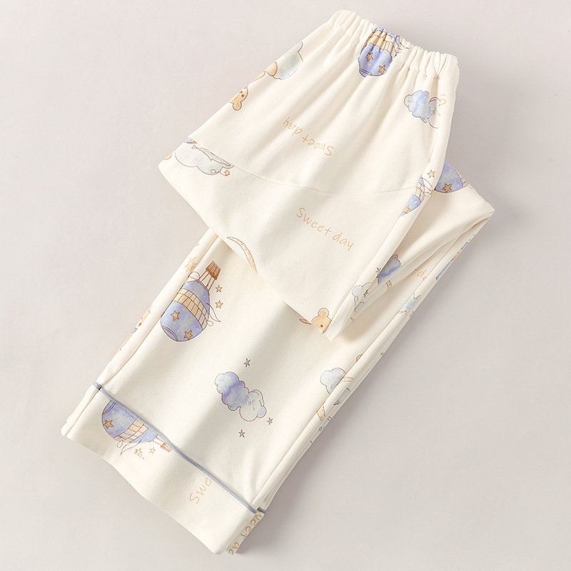 2025 출산 잠옷 바지 봄과 여름 얇은 높은 허리 배꼽 임신을 지원하는 배꼽 대형 느슨한 감금 홈 바지