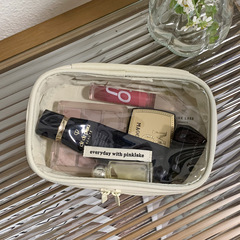 Simple off-white English label cosmetic bag home storage bag ins student portable solid color transparent PVC cover small square bag