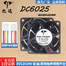 亿达DC6025四线含油直流风扇5V12V24V机箱主板PWM温控6cm散热风扇