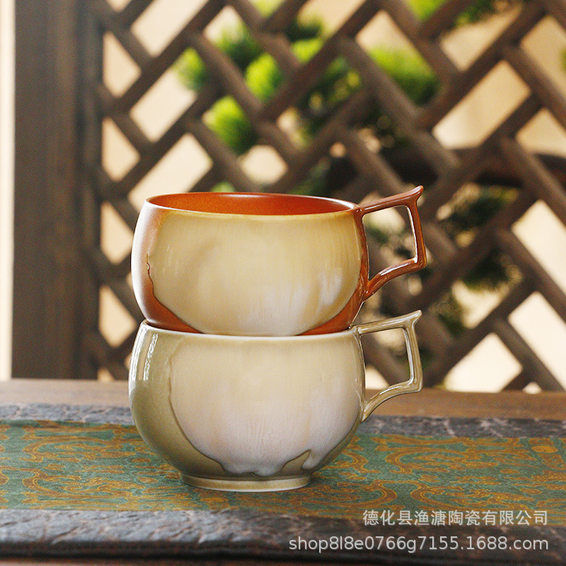 跨境专供仿古柴烧陶瓷咖啡杯粗陶茶盏家用文人茶室陶瓷窑变杯子|undefined