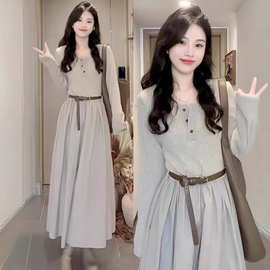 小个子长袖连衣裙女2025深秋初冬新款韩系高级感法式气质穿搭长裙