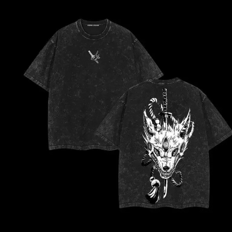 Cross-Border European Size Hayakawa Akira Printed T-Shirt Chainsaw Man Anime Clothing Men's Short-Sleeve Cotton T-Shirt Vintage Washed Style