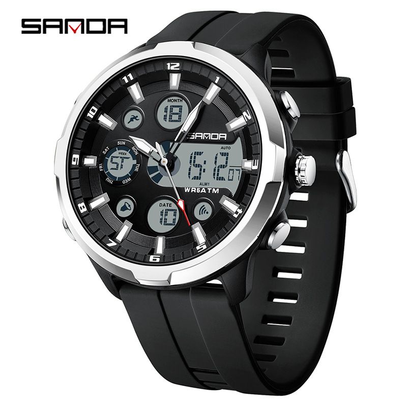 SANDA SANDA reloj electrónico para hombres moda casual reloj coreano impermeable despertador de luz nocturna reloj multifuncional 9053