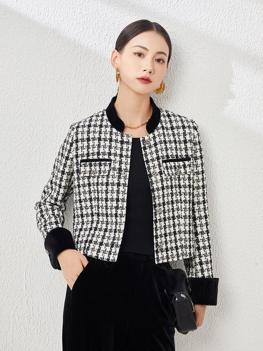 Áo khoác nữ dáng ngắn kiểu Chanel ca rô, thiết kế tôn dáng khí chất Pháp — Ca rô