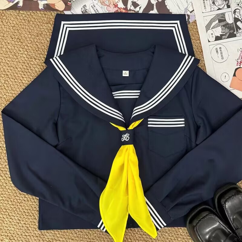 Jk制服ベースモデル改良白三本セーラー服合集長袖海軍襟学院風日系スーツ|undefined