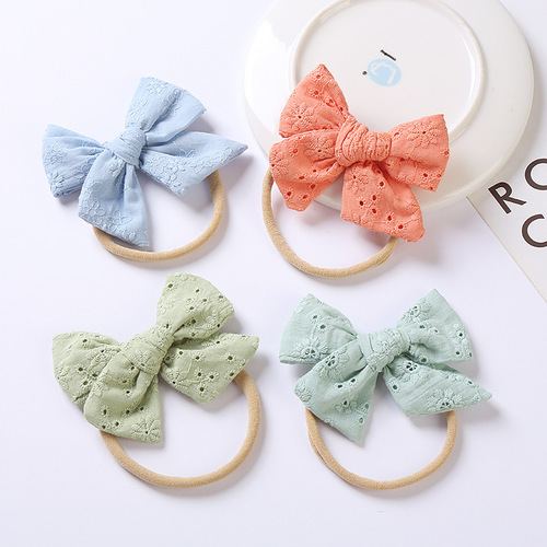 European and American children's headwear, new baby exquisite cotton embroidered bow nylon headband baby seamless headwear