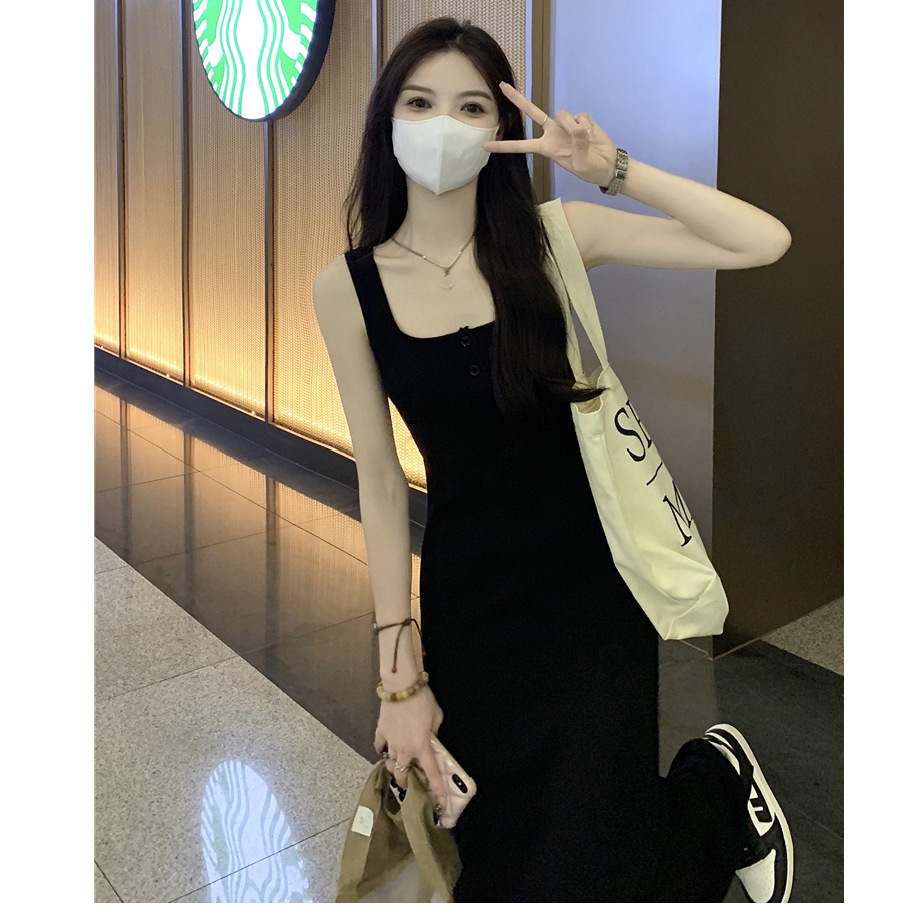 Black summer elegant long dress sleevless