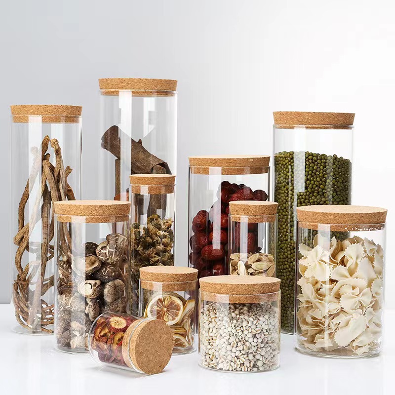 Household Cereal Storage Jar Cork Glass Sealed Jar Straight Transparent Glass Tea Dried Fruit Sealed Jar