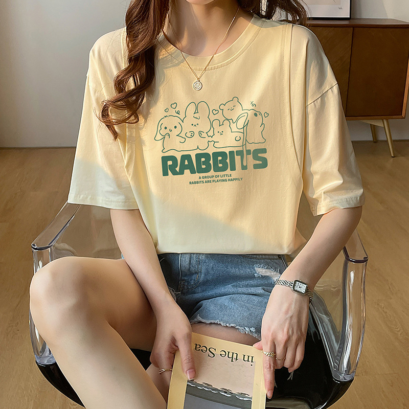 H6547-55 베이지 색 영어 토끼 [느슨한 버전 짧은 소매]]