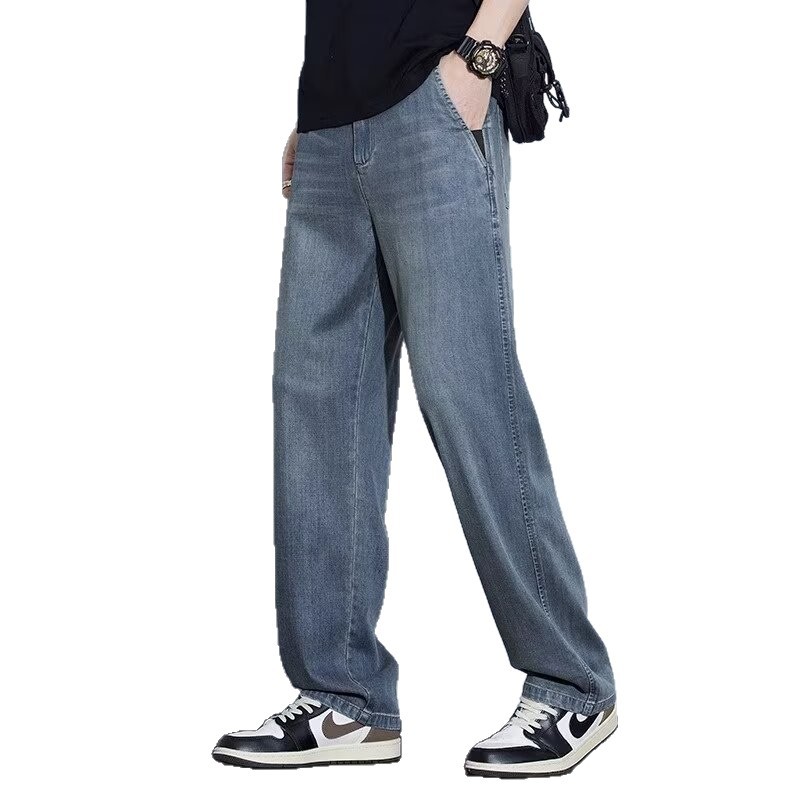 2025 New Men's Jeans Spring Summer Korean Style Straight Loose Casual Versatile Long Pants Trendy Men's Clothing