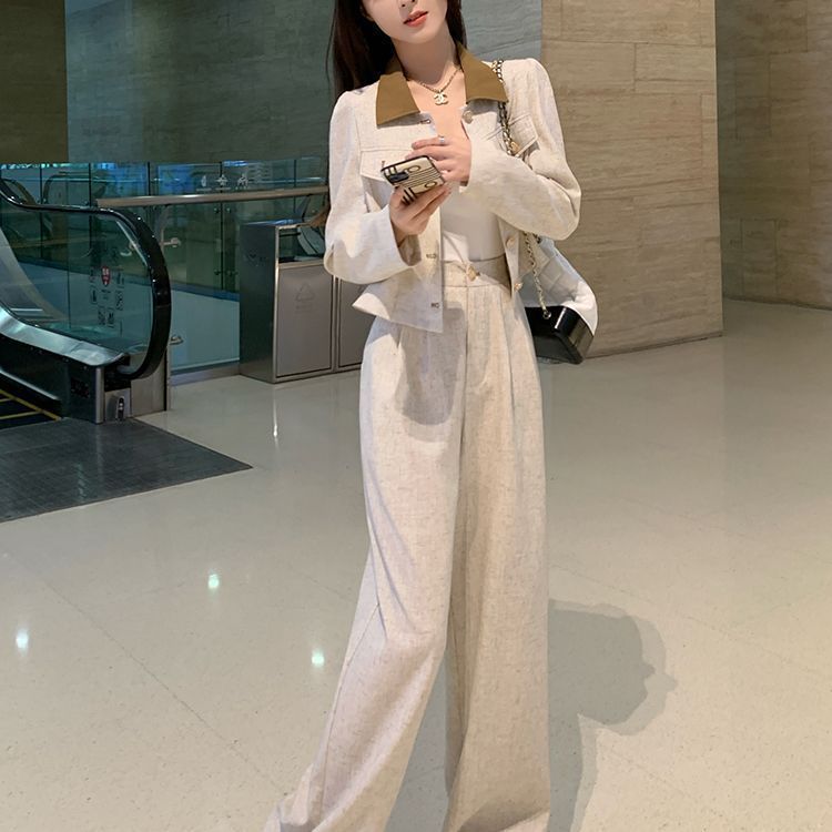 M5N2025超火套装女显瘦减龄小香风休闲运动高腰阔腿裤两件套|undefined
