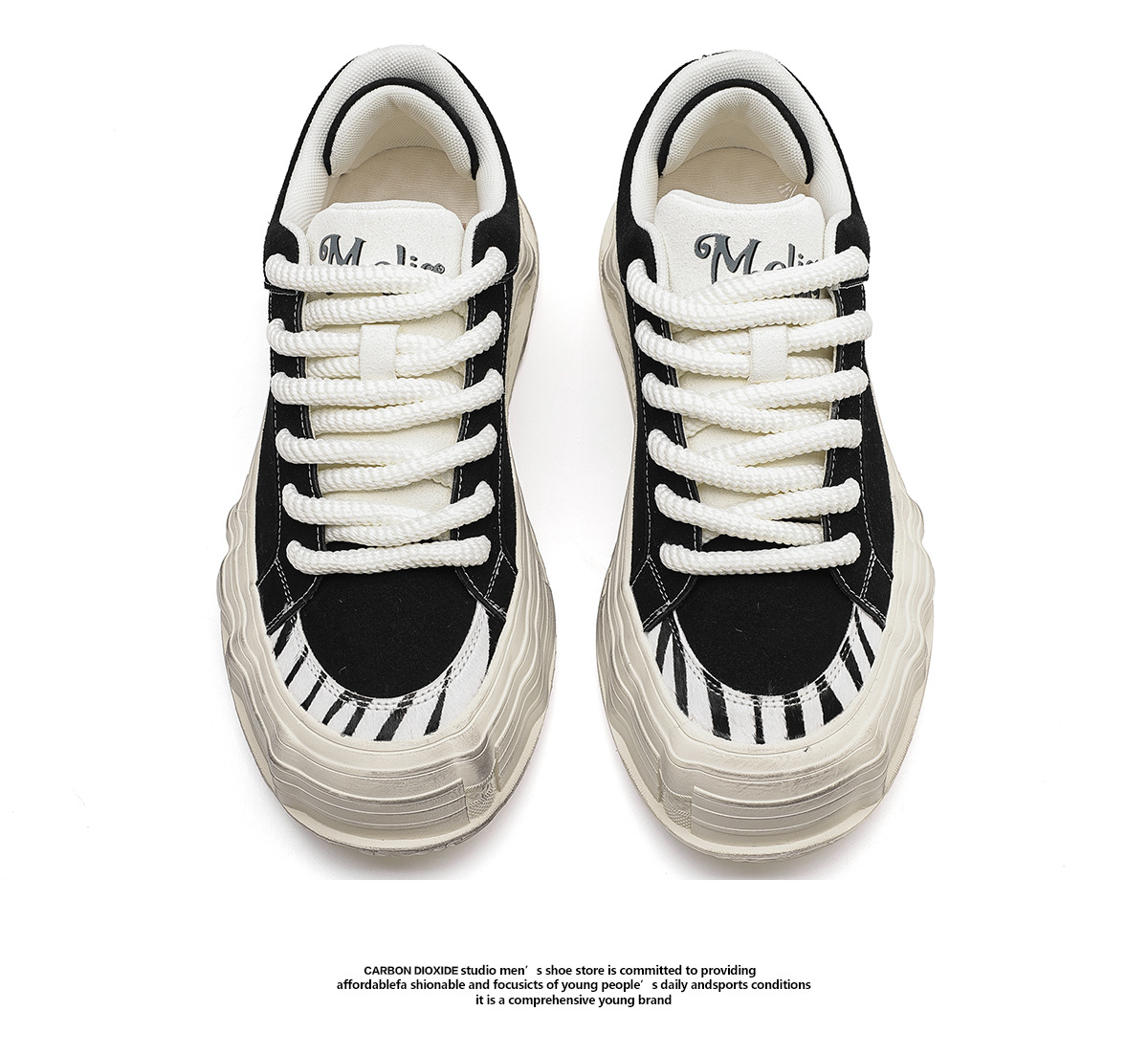 Men's Distressed Zebra Print Low Top Trainers With Thick Sole_voghion.com